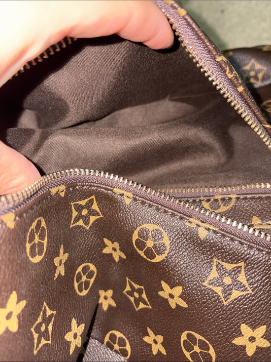 Monogram-Style Brown Backpack with Tan Accents with matching pouch wallet main image 6